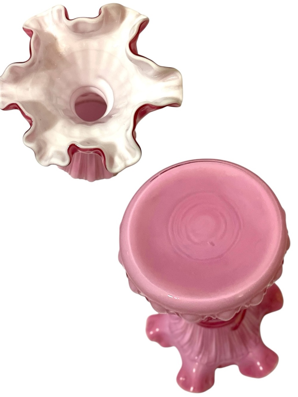 Fenton Wheat Stack Cornshock Vase Wild Rose Ruffled Rim Wheat Stack Ribbed Body - Picture 7 of 15
